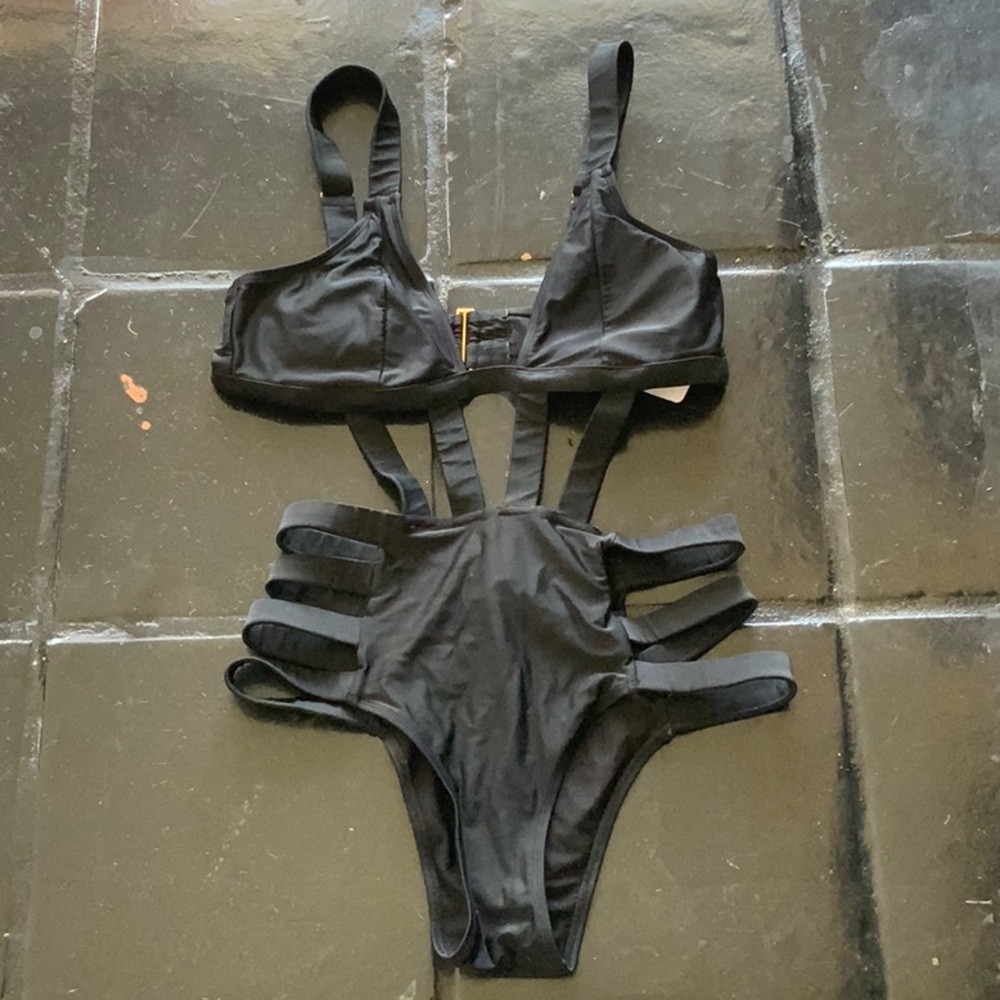 Black Strappy One Piece Swimsuit